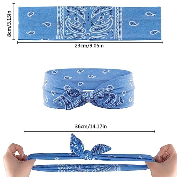 2 PC. BOHO PAISLEY HEADBAND FOR WOMEN/GIRLS, ONE SIZE, LIGHT BLUE/DARK BLUE - Picture 4 of 5